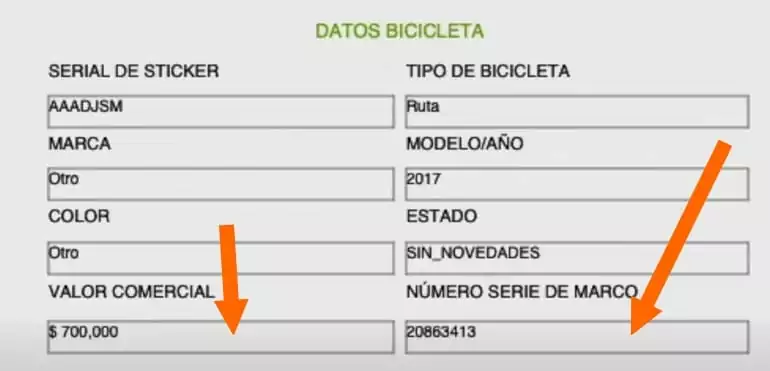 datos para registrar bicicleta en bogotá